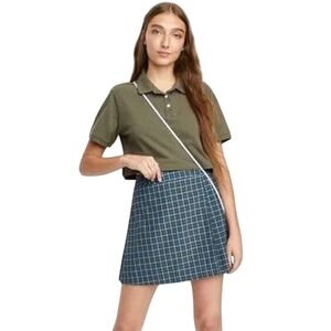 Wild Fable Pleated Plaid Mini Wrap Skirt Buckle Y2K Fashion Blue/Green Check - S